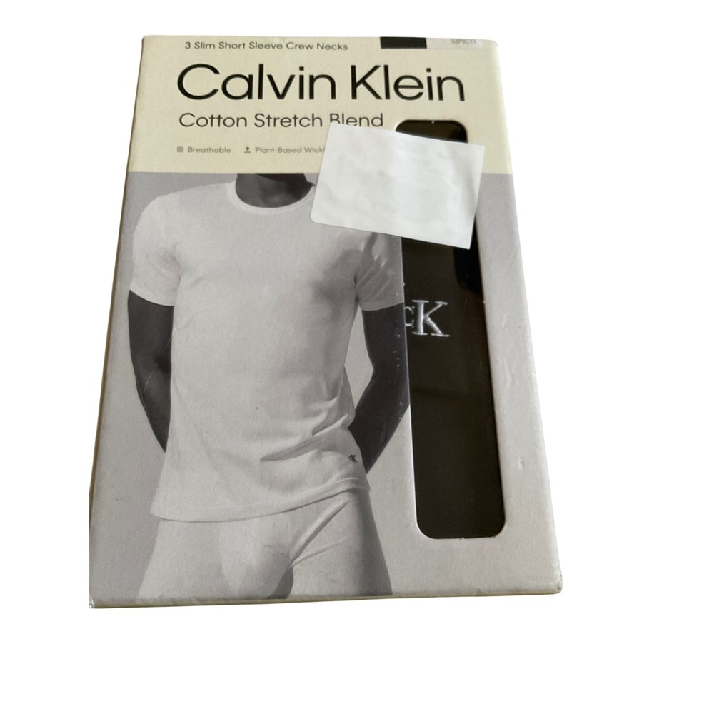 Calvin Klein Mens 3 Pack Slim Fit Cotton Stretch Short Sleeve Crew Neck T Shirts